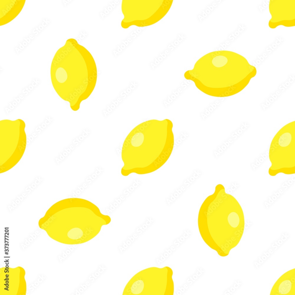 Seamless pattern with bright and juicy yellow lemon on a white background. Print for bed linen and fabrics, wrapping paper and wallpaper.
 Stock vector illustration for decoration and design.