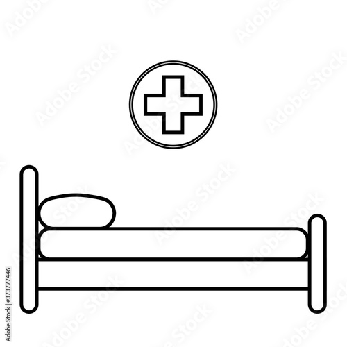 Hospital bed with medical equipments, intensive care, resuscitation