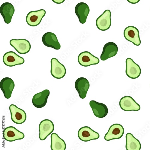 Seamless pattern with bright and green avocado on a white background. Print for bed linen and fabrics  wrapping paper and wallpaper.  Stock vector illustration for decoration and design.