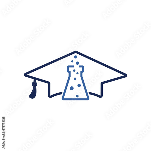 Lab Academy vector logo design. Graduation cap and flask icon design. photo