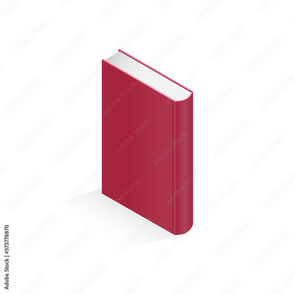 Vector illustration of a paper book. Round spine case bound, the spine is rounded. The cover is slightly bigger than the book block. Book cover red on white isolated background