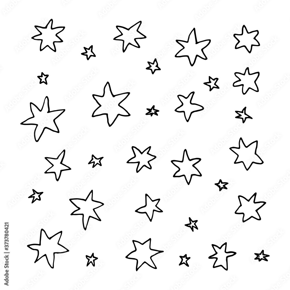 Set of hand-drawn stars in doodle style. Set of hand-drawn stars in doodle style.