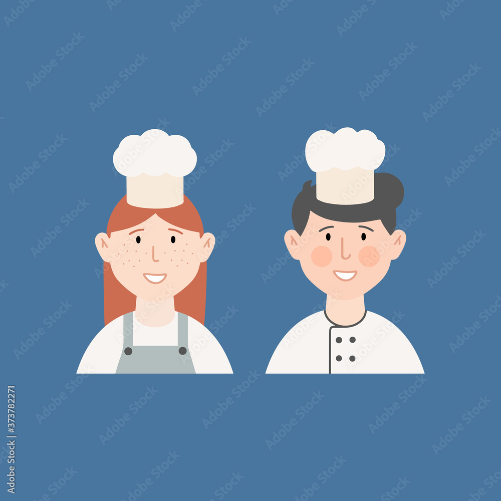 Collection of cute smiling children cooks or chefs.Flat cartoon vector illustration. Collection of cute smiling children cooks or chefs.Flat cartoon vector illustration.