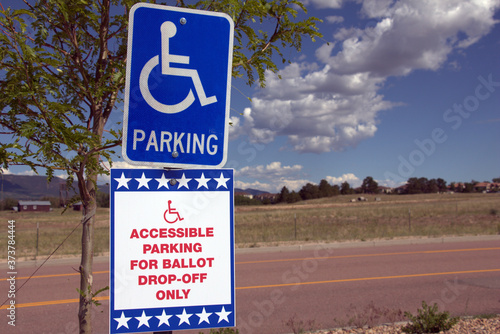 Ballot Box Drop Off Sign for Election - All Mail-In Voting With Wheelchair Handicap Accessible Parking