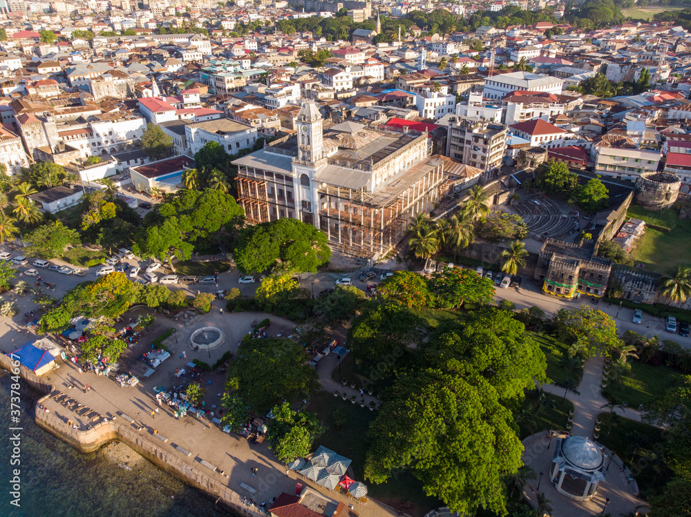 Aerial shot of Famous Town Hall in Stone town, Zanzibar, Tanzania