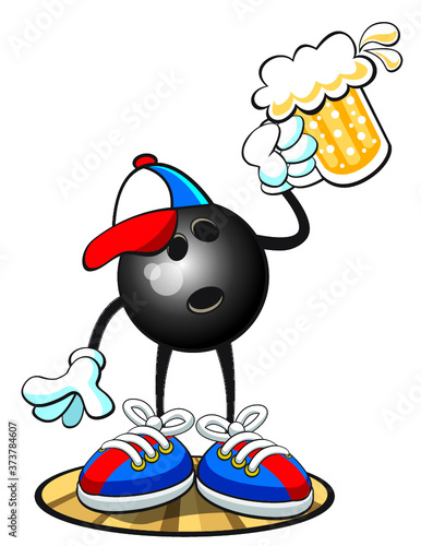 bowling ball character happy hour