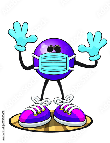Bowling ball character masked and gloved 