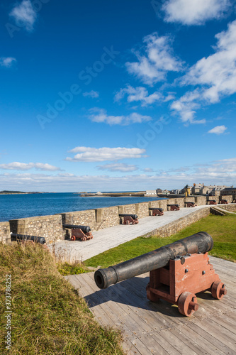 Canada, Nova Scotia, Louisbourg. Cannons at Fortress of Louisbourg National Historic Park. photo