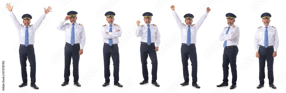 Airline pilot isolated on white