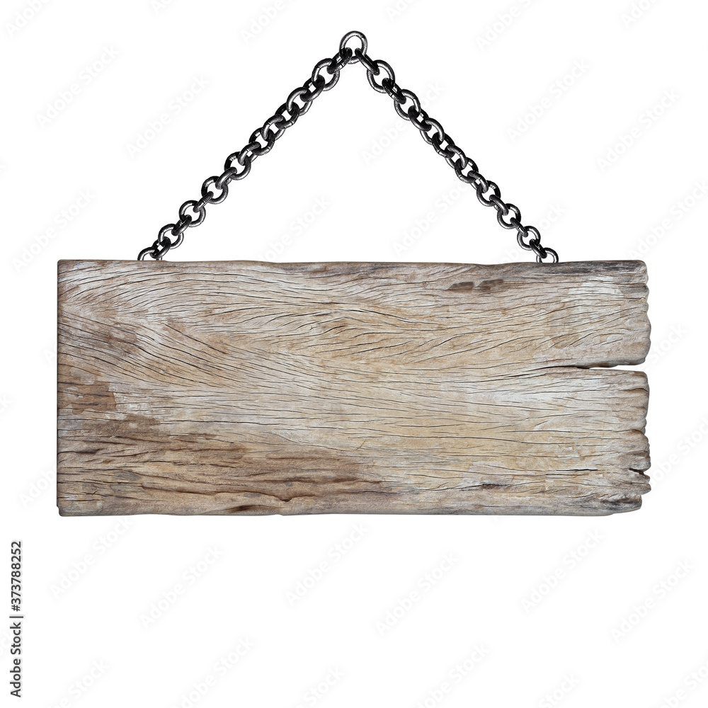 Wooden sign hanging on a chain isolated on white Wooden sign hanging on a chain isolated on white