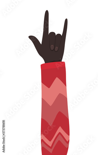 rock sign with black hand design, diversity people multiethnic race and community theme Vector illustration