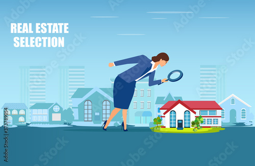 Vector of a real estate agent looking for a good real estate deal