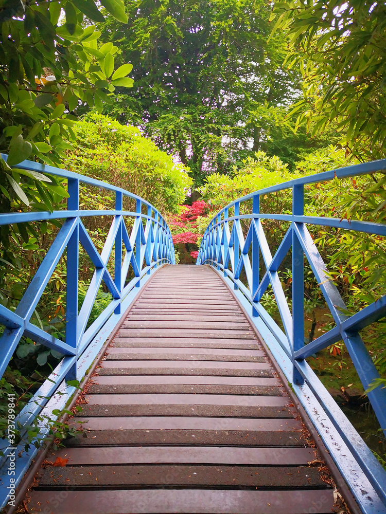 Obraz premium Close up of blue bridge from Johnstone Gardens, Aberdeen, UK.