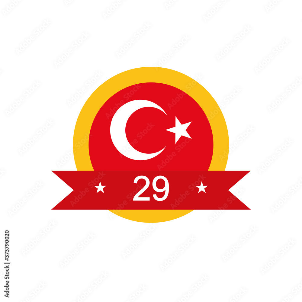 Obraz premium decorative badge with turkey flag and turkey republic date design, flat style