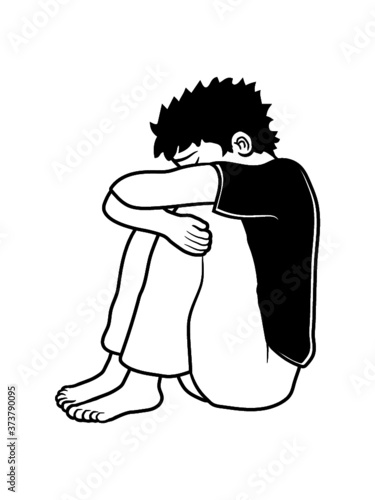 Sitzender Trauriger Mann am Boden Trauern Unglücklich Depression Hoffnungslos 