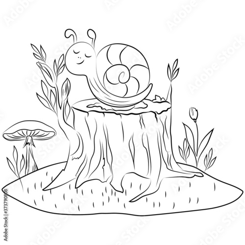 Cartoon vector snail coloring page. Fully editable. Cute winter nursery illustration on white background. Ready for print. Can be used for coloring book, sticker, poster, print, fabric, textile