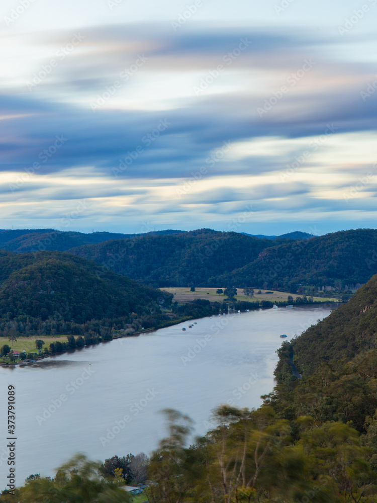 Cloudy view over Hawkesbury River, Sydney, Australia.