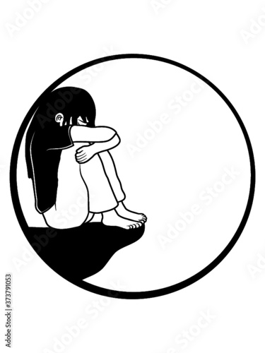 Mond Mädchen Klippe Nacht Trauriges Sitzendes Trauern Kind Unglücklich Depression 