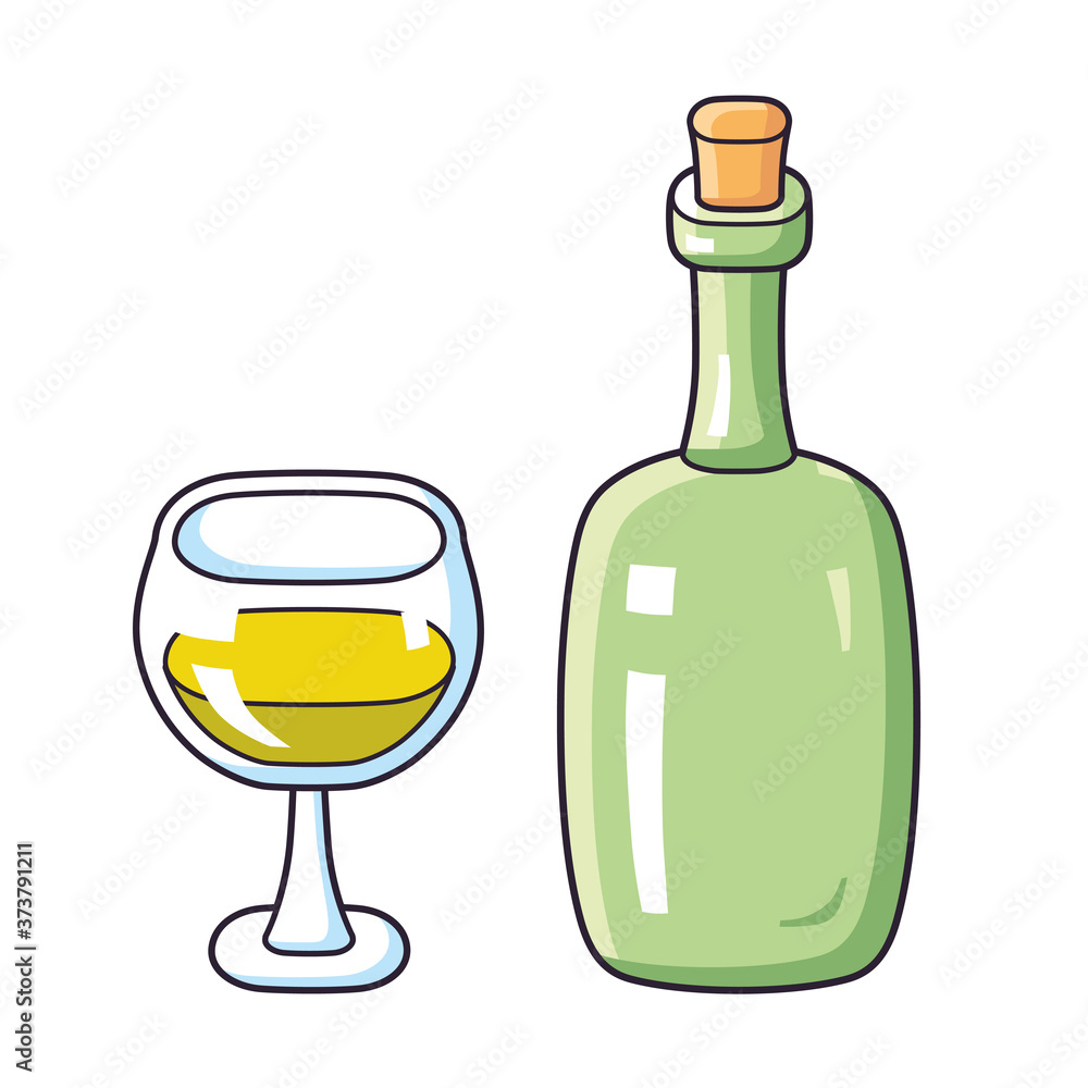 White wine bottle and glass isolated White wine bottle and glass isolated