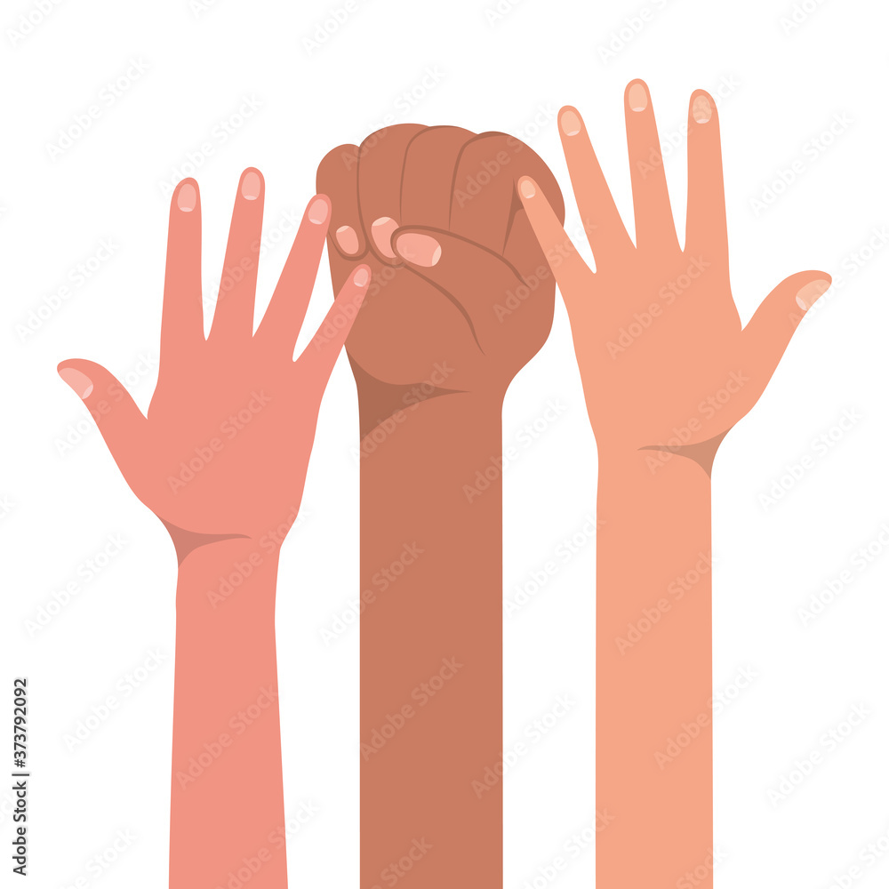 fist sign and open hands up of different types of skins design, diversity people multiethnic race and community theme Vector illustration fist sign and open hands up of different types of skins design, diversity people multiethnic race and community theme Vector illustration