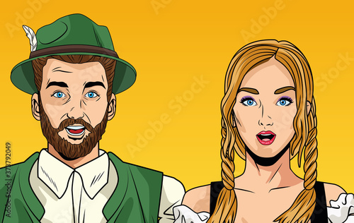 oktoberfest celebration card with german couple