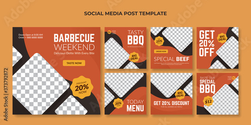 Barbecue weekend social media post template. Food banner for restaurant and cafe