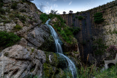 waterfall in the reservoir of tibi dam in alicante