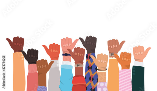like sign with hands of different types of skins design, diversity people multiethnic race and community theme Vector illustration