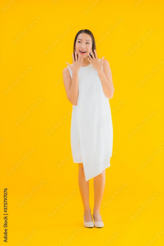 Portrait beautiful young asian woman in action Portrait beautiful young asian woman in action
