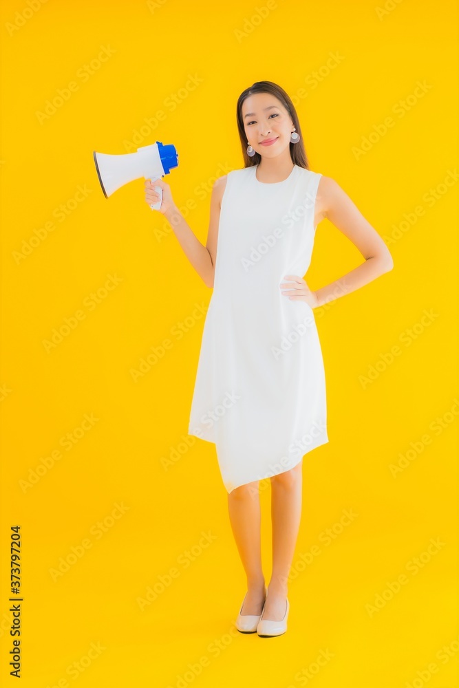 Portrait beautiful young asian woman with megaphone Portrait beautiful young asian woman with megaphone
