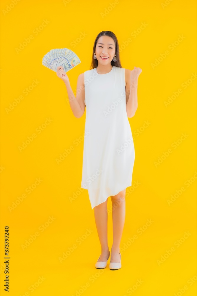 Portrait beautiful young asian woman with money cash Portrait beautiful young asian woman with money cash