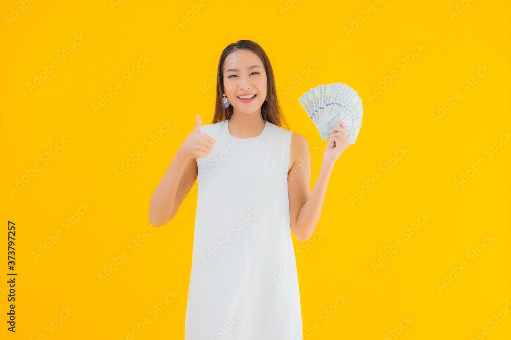 Portrait beautiful young asian woman with money cash Portrait beautiful young asian woman with money cash
