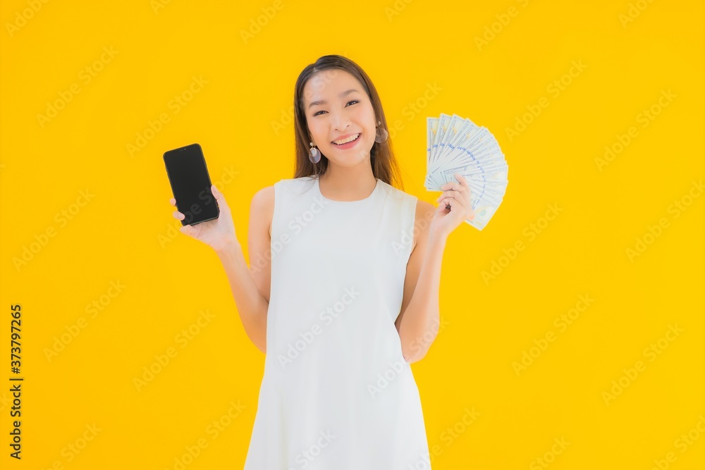 Portrait beautiful young asian woman with money cash Portrait beautiful young asian woman with money cash