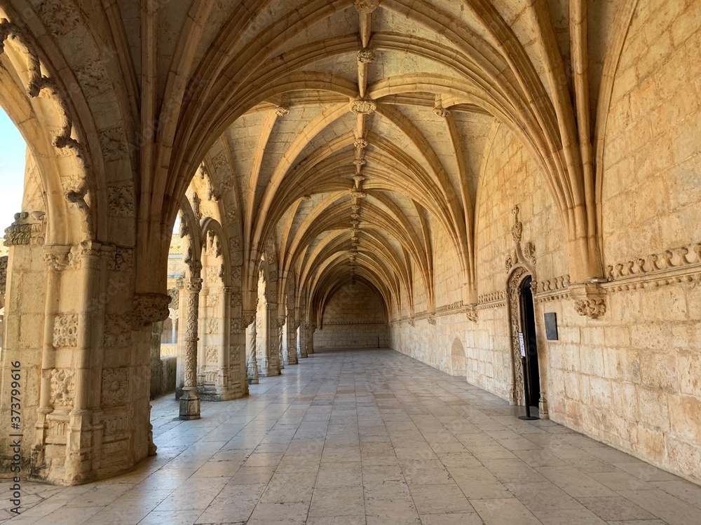 Inside the beautiful Hieronymites Monastery of Jeronimos in Belem, Lisbon, Portugal