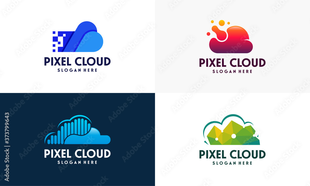 Set of Modern Pixel Cloud logo designs concept vector, Cloud Tech logo template, Technology logo symbol icon template