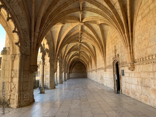 Inside the beautiful Hieronymites Monastery of Jeronimos in Belem  Lisbon  Portugal