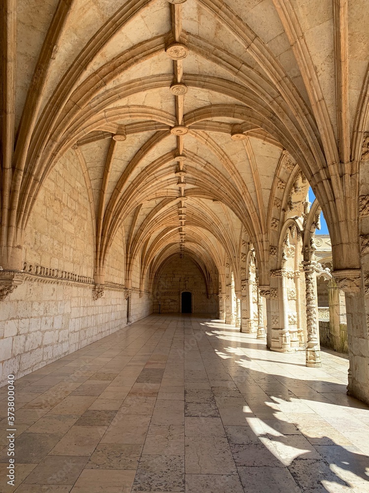 Inside the beautiful Hieronymites Monastery of Jeronimos in Belem, Lisbon, Portugal