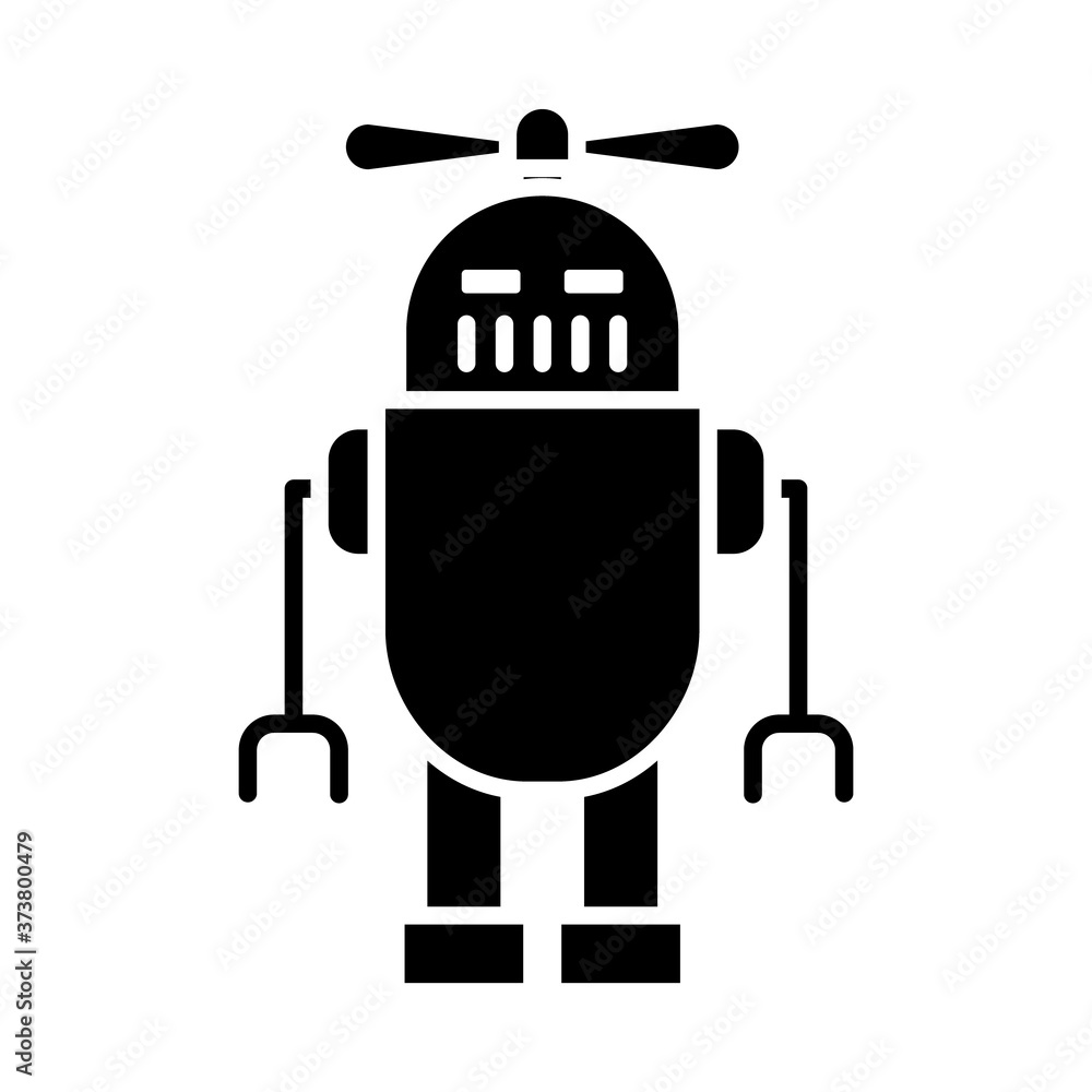 robotics concept, cartoon robot with propeller on the head, silhouette style robotics concept, cartoon robot with propeller on the head, silhouette style
