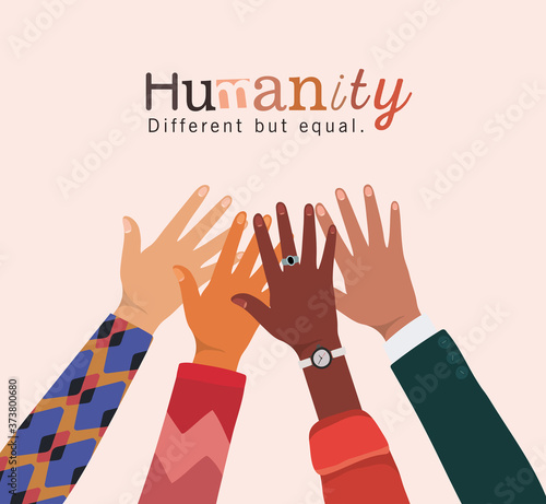 humanity different but equal and diversity hands touching each other design, people multiethnic race and community theme Vector illustration