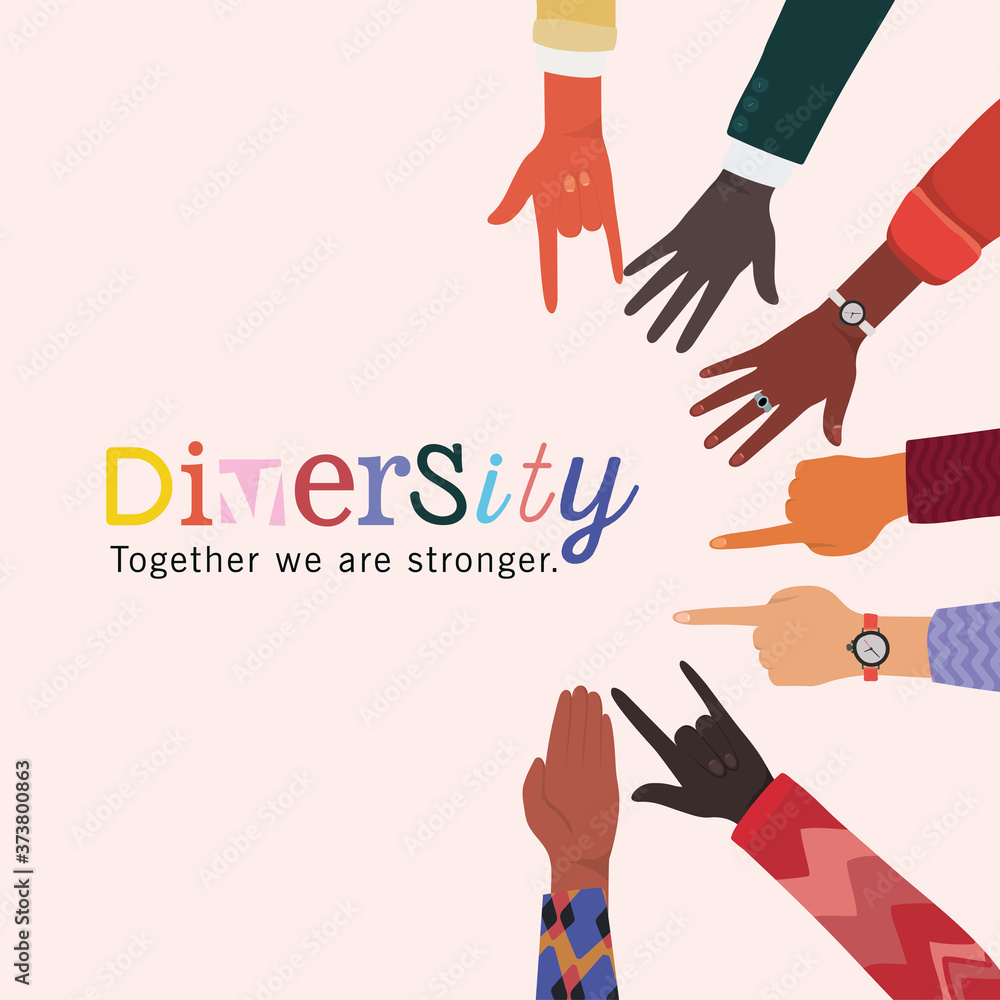 diversity together we are stronger and hands signs design, people multiethnic race and community theme Vector illustration diversity together we are stronger and hands signs design, people multiethnic race and community theme Vector illustration