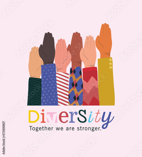 diversity together we are stronger and hands up design, people multiethnic race and community theme Vector illustration