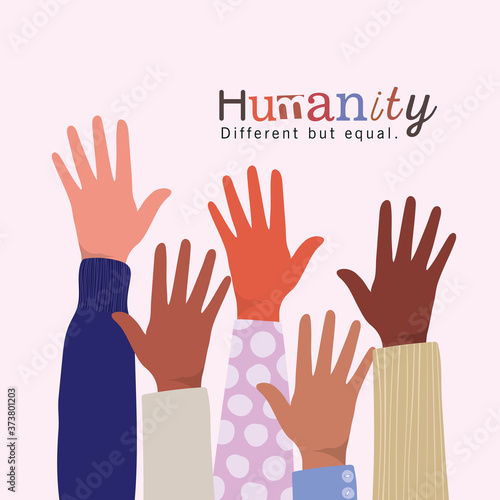 humanity different but equal and diversity open hands up design, people multiethnic race and community theme Vector illustration