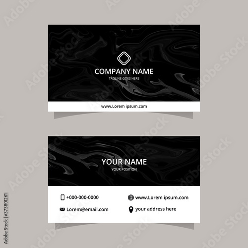 Elegant Vector graphic of business card design template with liquid marble texture background. modern black color.