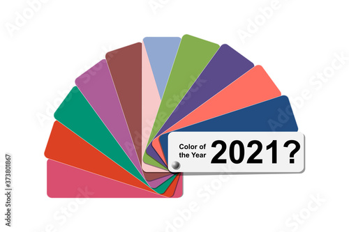 choice trend color of the year 2021 concept, fanned color palette sample swatch book guide, cotton fabric fan colour bridge, stock vector illustration clip art template isolated on white background