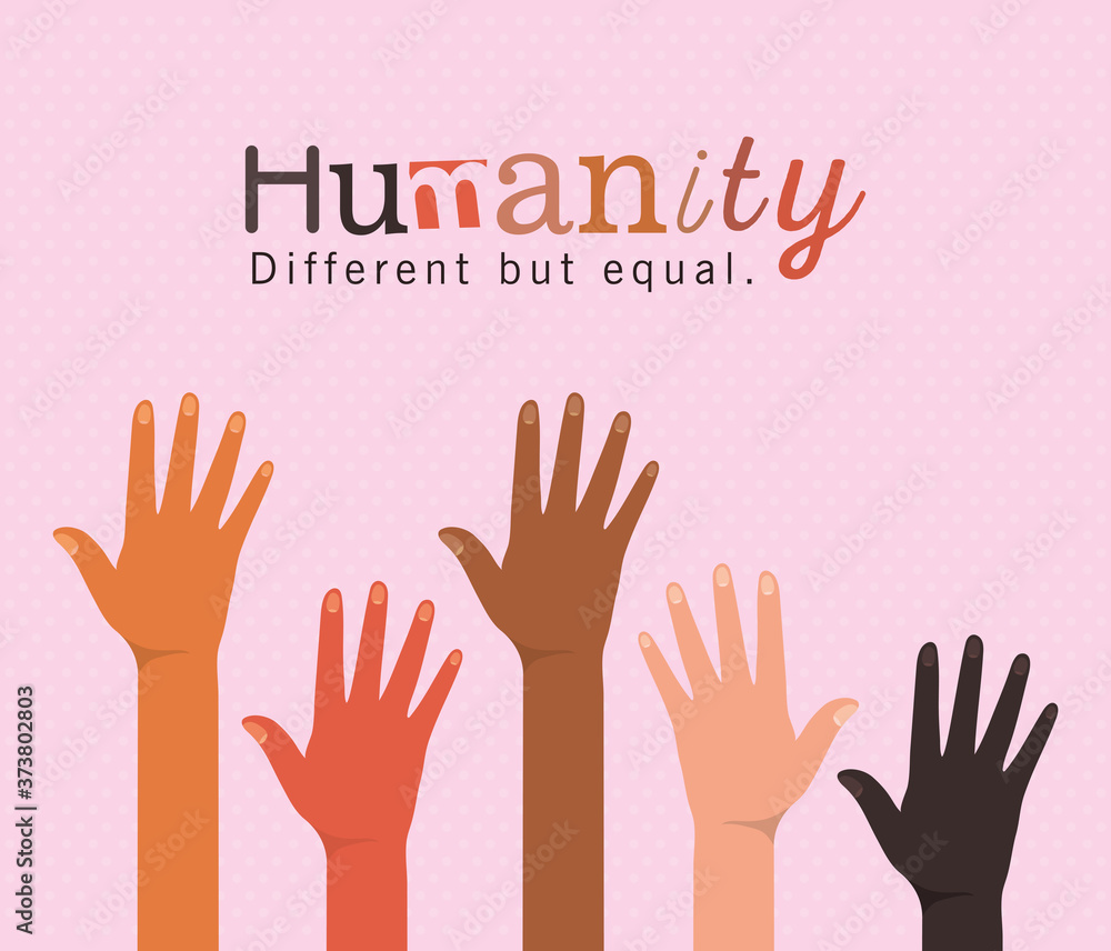 Obraz premium humanity different but equal and diversity open hands up design, people multiethnic race and community theme Vector illustration