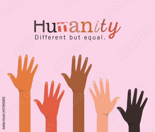 humanity different but equal and diversity open hands up design, people multiethnic race and community theme Vector illustration