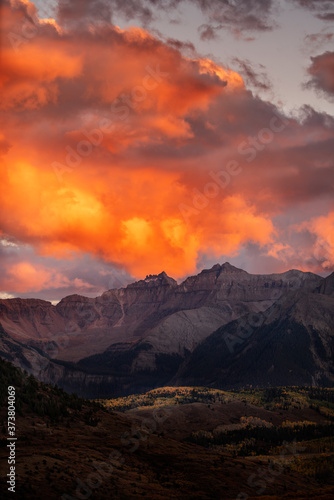 USA, Colorado, San Juan Mountains. Autumn sunset over the Sneffels Range and valley. Credit as: Don Grall / Jaynes Gallery / DanitaDelimont.com photo