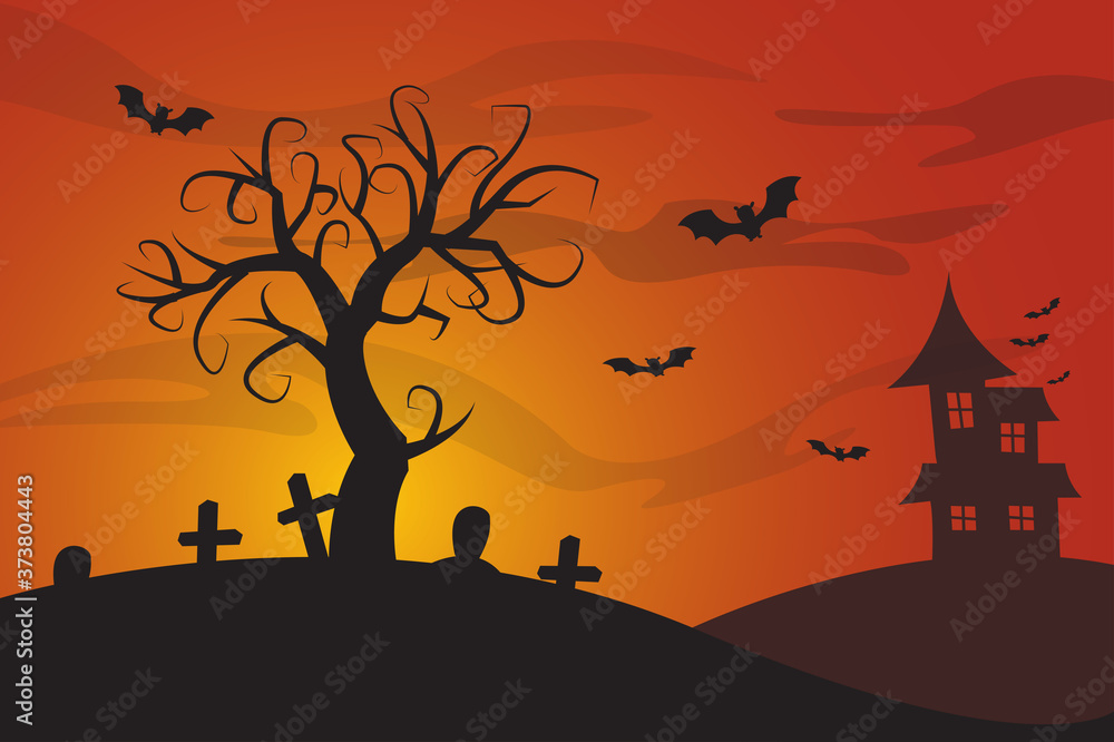 grave silhouette halloween twilight background landscape design vector