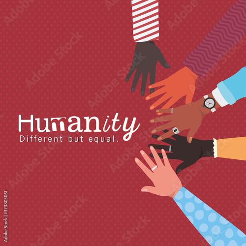 humanity different but equal and diversity hands touching each other design, people multiethnic race and community theme Vector illustration