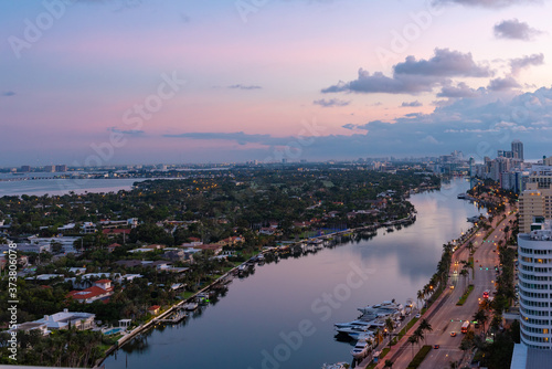 Dusk overlooking Indian Creek in Miami Florida photo